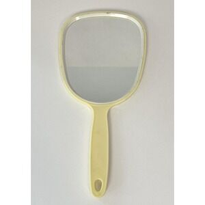 Vintage Handheld Makeup Mirror Vanity Hand Mirror Yellow 70's